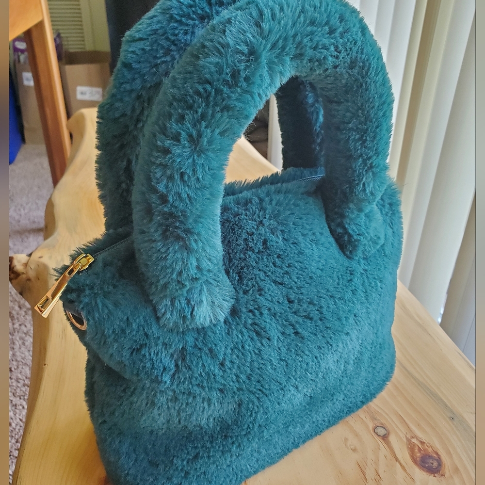 A New Day Faux Fur Crossbody in Teal